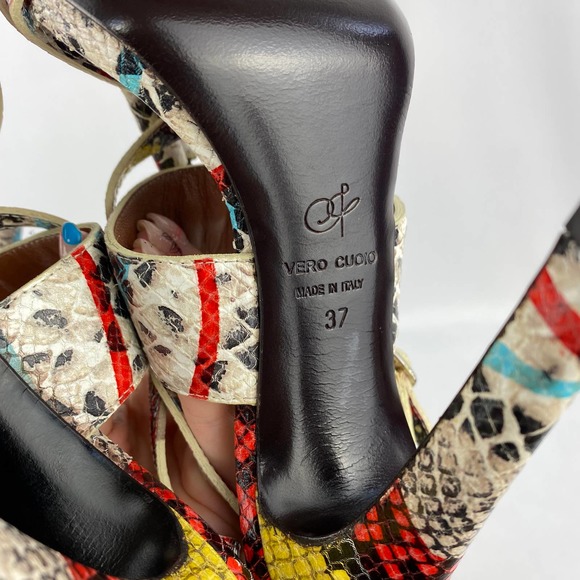 Proenza Schouler Sandals High Heels Strappy Multicolor Snakeskin Leather 7 - Picture 8 of 9